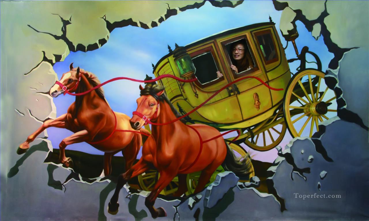 馬車に乗った中国の女の子 3D油絵